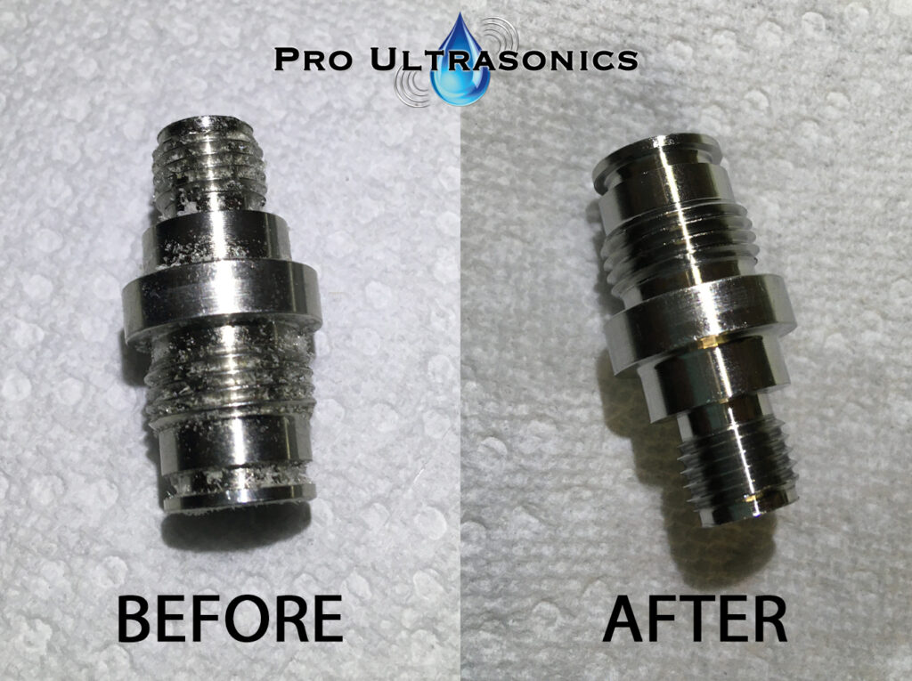 Threaded metal part before and after Pro Ultrasonics